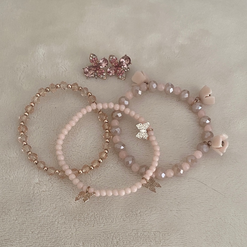 Chic Pink Trio Beaded Bracelet Set